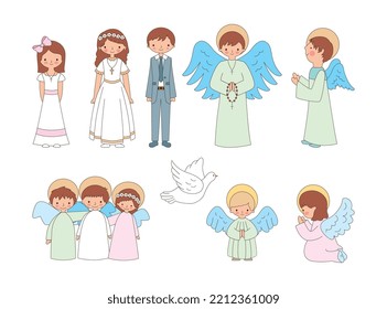 angels and children. first communion. vector illustration