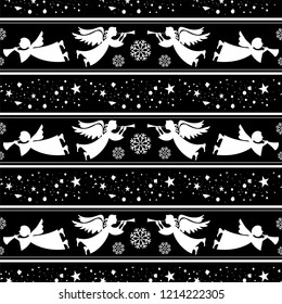 Angels. Christmas festive seamless pattern for packaging, wrappers, holidays, fabrics and light industry. Vector image.