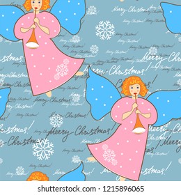 Angels. Christmas festive seamless pattern for packaging, wrappers, holidays, fabrics and light industry. Vector image.