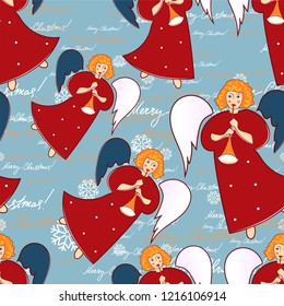 Angels. Christmas festive seamless pattern for packaging, wrappers, holidays, fabrics and light industry. Vector image.
