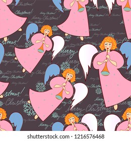 Angels. Christmas festive seamless pattern for packaging, wrappers, holidays, fabrics and light industry. Vector image.
