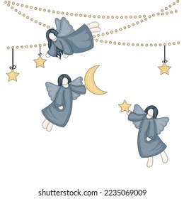 Angels with Christmas stars and moon decoration