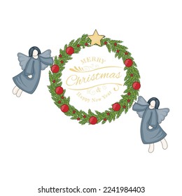 Angels with Christmas stars and wreath decoration