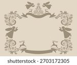 Angels and Christmas tree. Xmas frame, border, banner. Merry Christmas greeting card design. Christian Good News. Catholic, Orthodox, Protestant postcard. vector Illustration