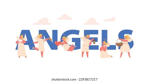 Angels Conceptual Poster with Charming Cherubs With Rosy Cheeks And Fluttering Wings, Adorned With Golden Halos