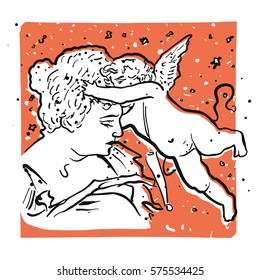 Angels consolation with stars, hand-drawn vector clipart