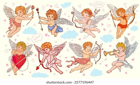 Angels Cupids Set of Small Cupids Hearts Valentine's Day Clipart