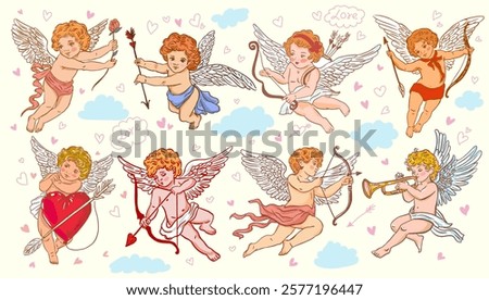 Angels Cupids Set of Small Cupids Hearts Valentine's Day Clipart