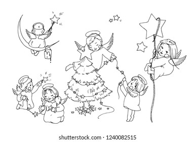 Angels dress up the Christmas tree with stars