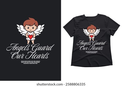 Angels Guard Our Hearts T-Shirt Cute Guardian Angel Graphic Tee