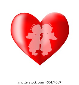 The angels and heart on a white background