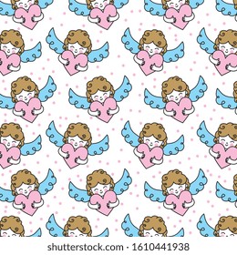 angels and hearts pattern. valentines design. vector illustration