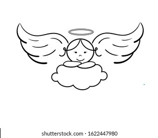 Angels illustration in black line drawing