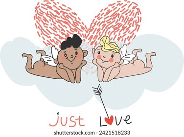 Angels in love, two guys, Valentine's Day, LGBT people, concept of homosexual, gay community, tolerant LGBT society.