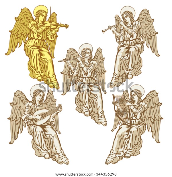 Angels Musical Instruments Three Colors On Stock Vector (Royalty Free ...