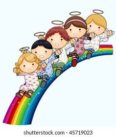 Angels on Rainbow - Vector
