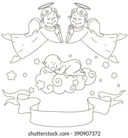Angels pray over the baby.