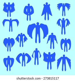 Angels  silhouette icon set.  Different wing styles.  Editable and design suitable vector illustration.