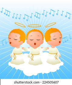 Angels singing in a chorus vector cartoon illustration