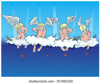 Angels sit on clouds and start up darts of love.vector