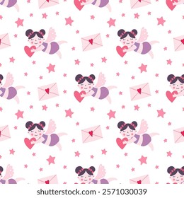 Angels, stars, letters, Scandinavian style, perfect for fabric, wrapping paper, textiles, baby bedding, wallpaper, pajamas.