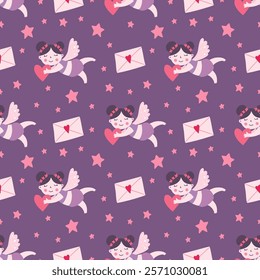 Angels, stars, letters, Scandinavian style, perfect for fabric, wrapping paper, textiles, baby bedding, wallpaper, pajamas.