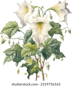 Angels Trumpet Watercolor illustration. Hand drawn underwater element design. Artistic vector marine design element. Illustration for greeting cards, printing and other design projects.