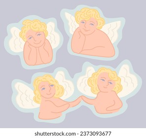 Angels. Vector stickers. Cute childish illustration.