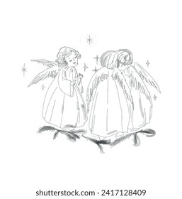 Angels with wings. Hand drawn illustration, design for children's books