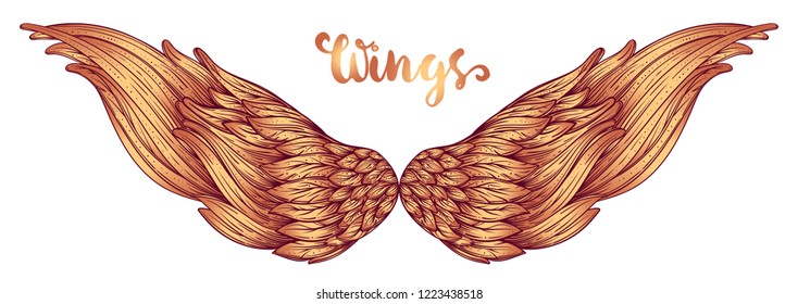 Angels wings. Ornamental Boho Chic Style Elements. Vector illustration. Tattoo template. Trendy hand drawn tribal symbol collection. Hippie design elements.