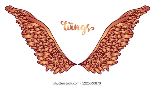 Angels wings. Ornamental Boho Chic Style Elements. Vector illustration. Tattoo template. Trendy hand drawn tribal symbol collection. Hippie design elements.