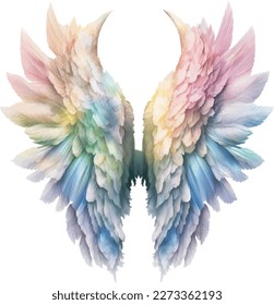 Ángel's Wings Pastel Rainbow Illustration Clipart. Elemento de diseño de plumas aislado sobre fondo blanco.