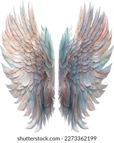 Angel's Wings Pastel Rainbow Illustration Clipart. Feather design element isolated on white background.