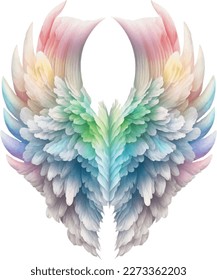 Angel's Wings Pastel Rainbow Illustration Clipart. Feather design element isolated on white background.