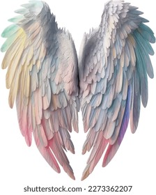 Angel's Wings Pastel Rainbow Illustration Clipart. Feather design element isolated on white background.