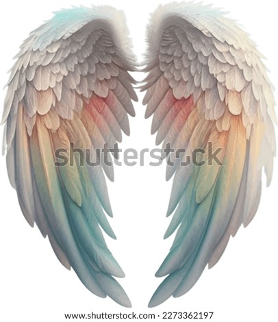 Angel's Wings Pastel Rainbow Illustration Clipart. Feather design element isolated on white background.