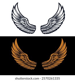 Angels Wings silhouette vector design. Versatile for art, heraldry, animal symbolism. Ranging from simple to intricate feather or scale details