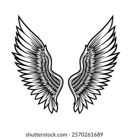 Angels Wings silhouette vector design. Versatile for art, heraldry, animal symbolism. Ranging from simple to intricate feather or scale details