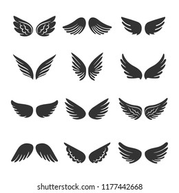 Angels wings silhouettes set isolated on white background, vector illustration