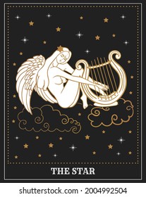 angel,tarot card, the star, girl with wings and arch. Occult, fortune telling vector illustration