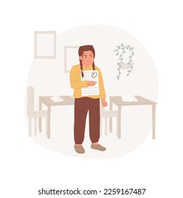 Anger about grades isolated cartoon vector illustration. Negative response to grade, student angry, bad performance, outrage, child clenching fists looking at paper vector cartoon.