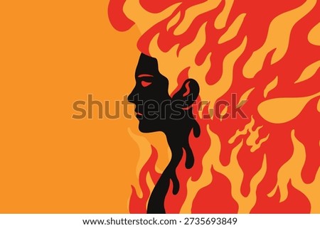 anger - angry management concept, person in fire flame , vector art	