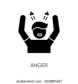 Anger black glyph icon. Negative emotion, bad mood silhouette symbol on white space. Emotional stress management, anger control problem. Aggressive behaviour. Angry person Vector isolated illustration