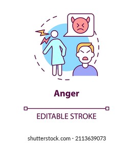 Anger Concept Icon. Non Acceptance Of Divorce. Mental Stage Abstract Idea Thin Line Illustration. Isolated Outline Drawing. Editable Stroke. Roboto-Medium, Myriad Pro-Bold Fonts Used