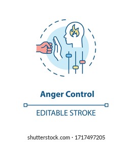 Anger control concept icon. Self improvement, personal growth, stress management idea thin line illustration. Managing negative emotions. Vector isolated outline RGB color drawing. Editable stroke