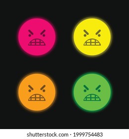 Anger Emoticon Square Face four color glowing neon vector icon