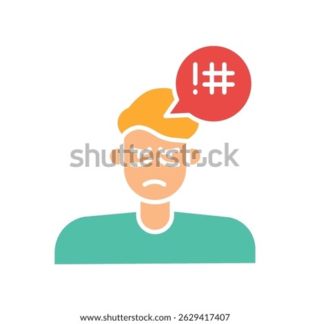 Anger emotion color flat icon for digital and print projects.  Minimal clean icons for apps and websites. Modern simple icons for UI UX and branding