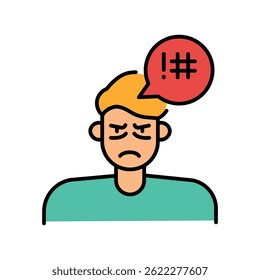 Anger emotion color line icon for digital and print projects.  Minimal clean icons for apps and websites. Modern simple icons for UI UX and branding