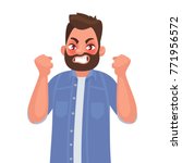 Anger. The evil man expresses his negative emotions. Vector illustration in cartoon style