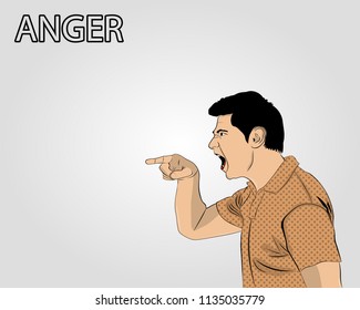 Anger. The evil man expresses his negative emotions. Vector illustration in cartoon style